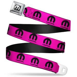 MOPAR Logo Full Color Black/White Seatbelt Belt - MOPAR Logo Repeat Hot Pink/Black Webbing