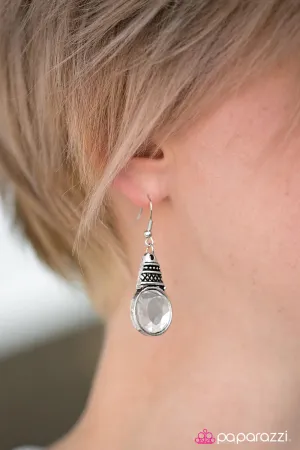 Paparazzi Earring ~ A Touch Of GLASS - White