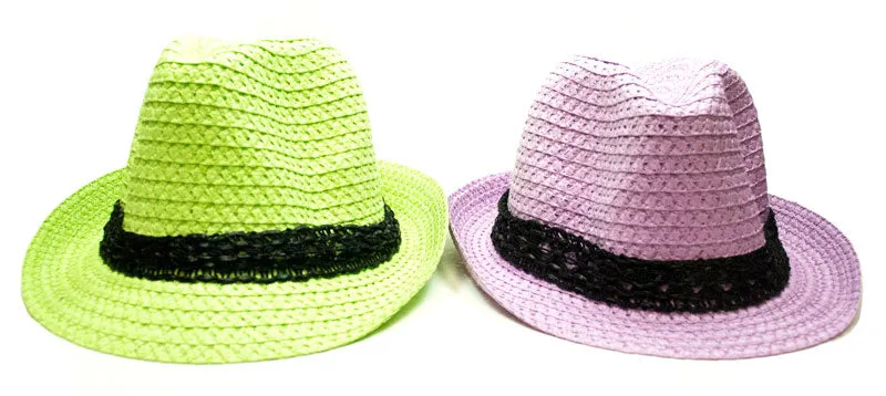Pastel Color Straw Fedora Hat