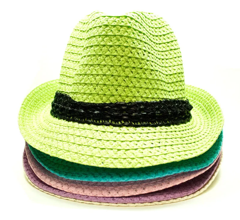 Pastel Color Straw Fedora Hat