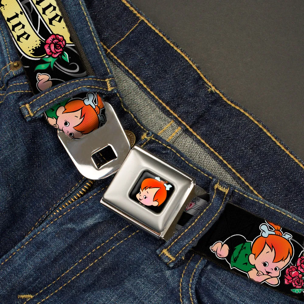 Pebbles Face1 Full Color Black Seatbelt Belt - Pebbles Face/Pose Tattoo Banners NICE ICE BABY Webbing
