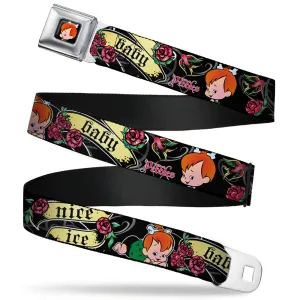 Pebbles Face1 Full Color Black Seatbelt Belt - Pebbles Face/Pose Tattoo Banners NICE ICE BABY Webbing