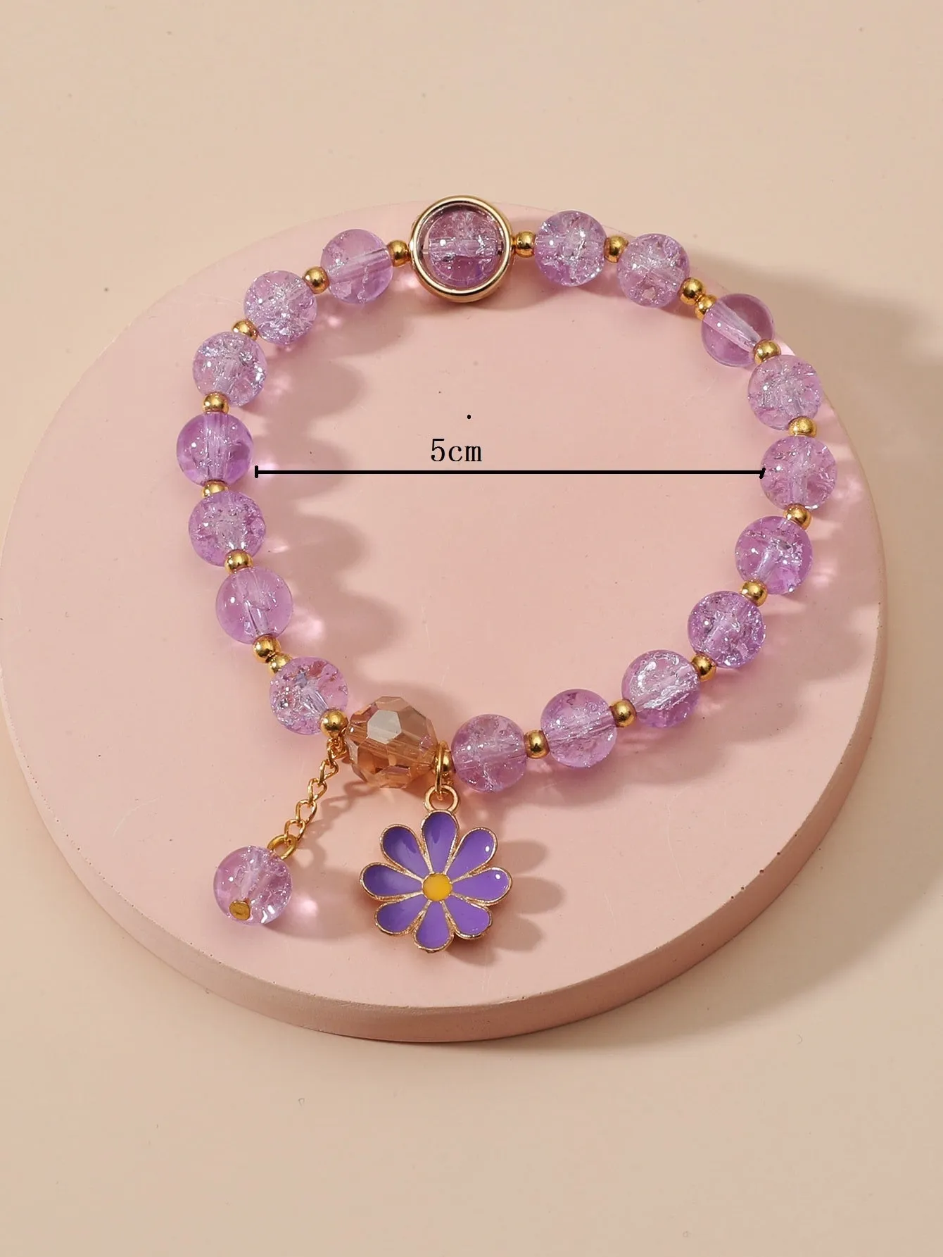 Purple Flower Charm Beaded Bracelet Boho Crafted Creative Beads Design Stretchy