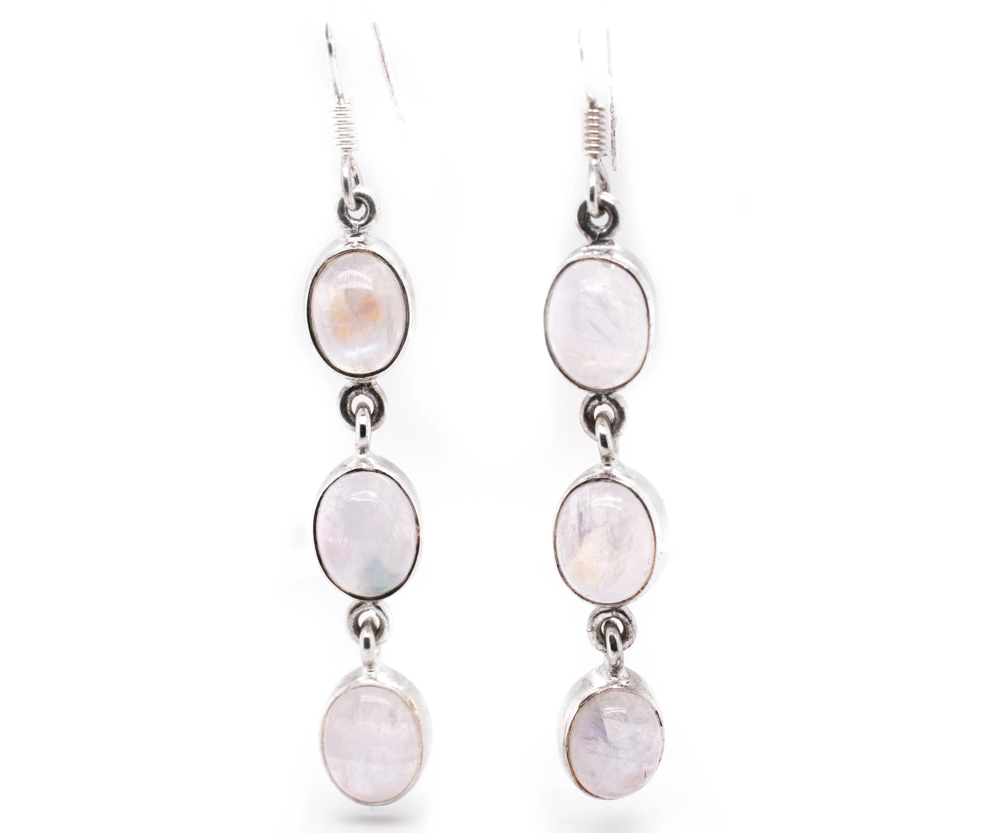 Radiant Long Earrings with Three Moonstones