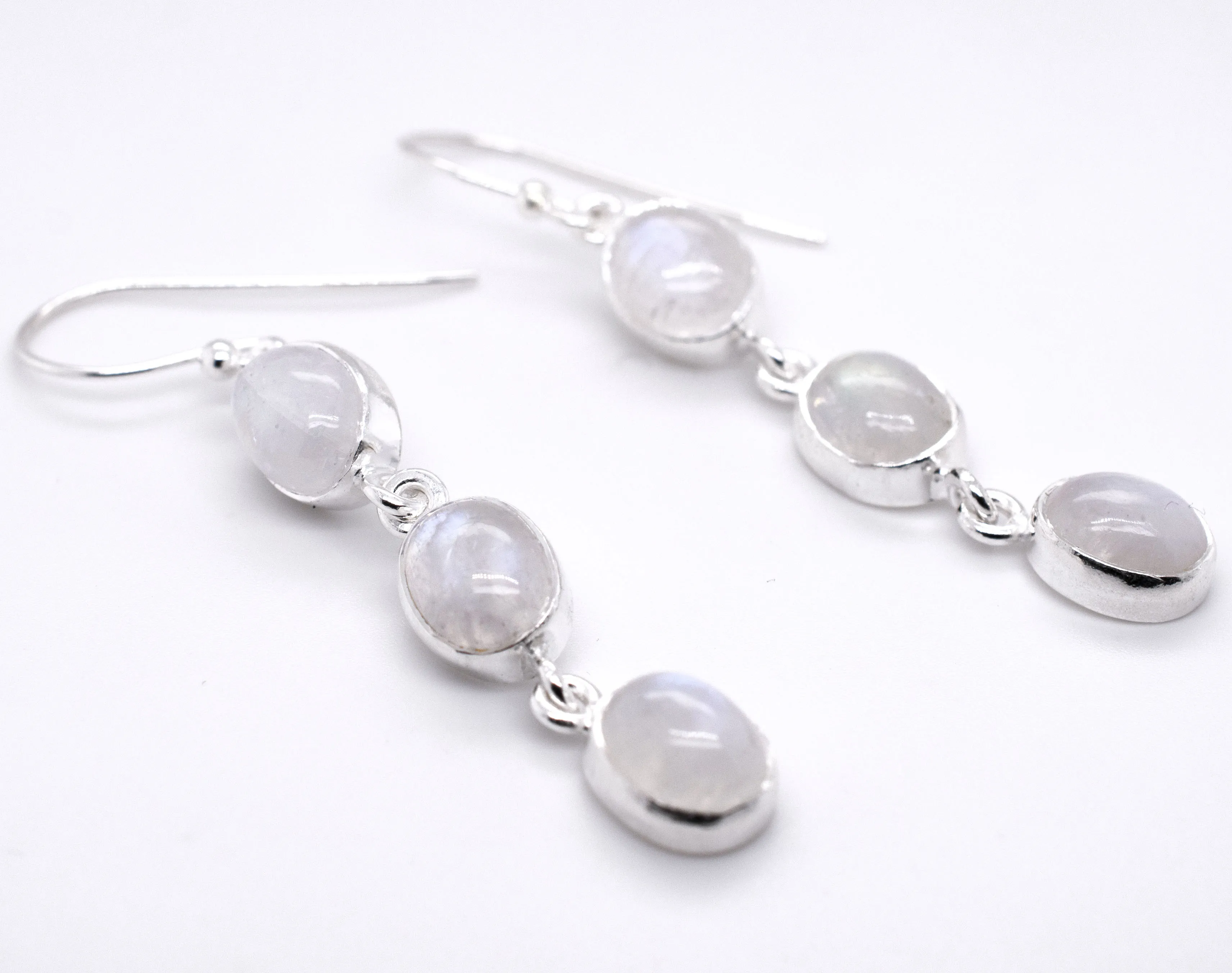 Radiant Long Earrings with Three Moonstones