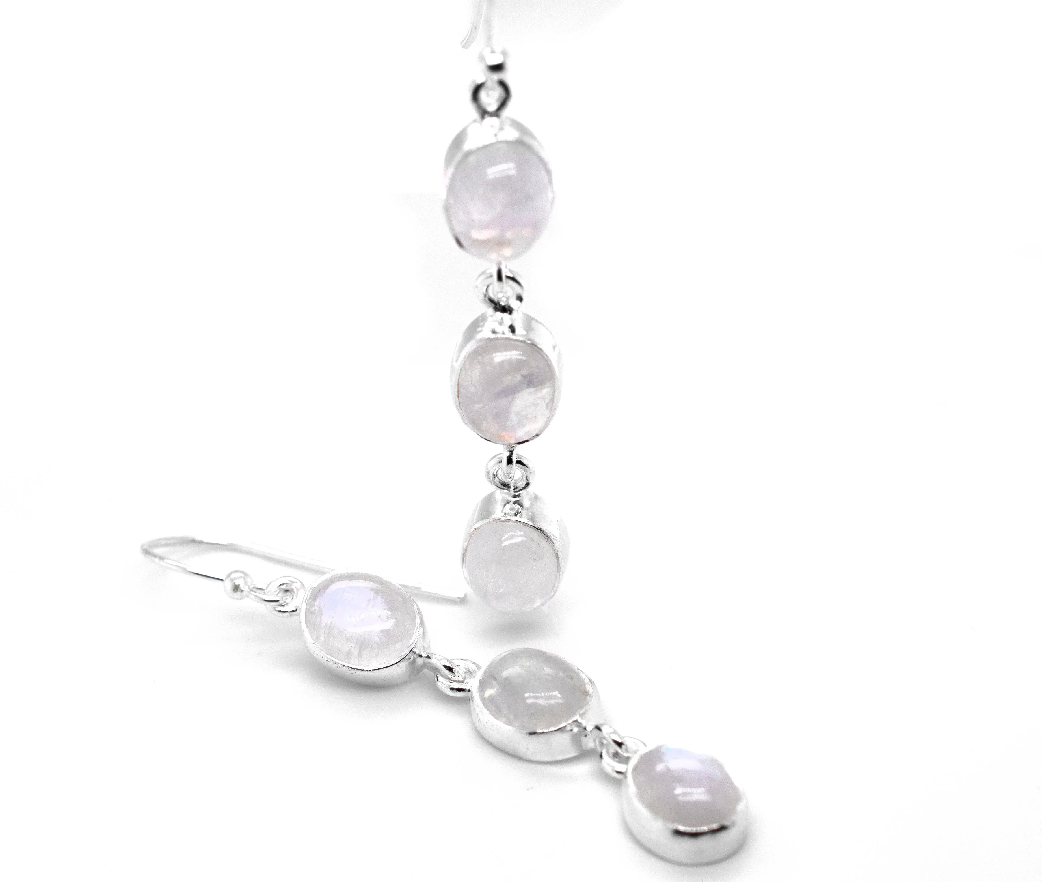 Radiant Long Earrings with Three Moonstones