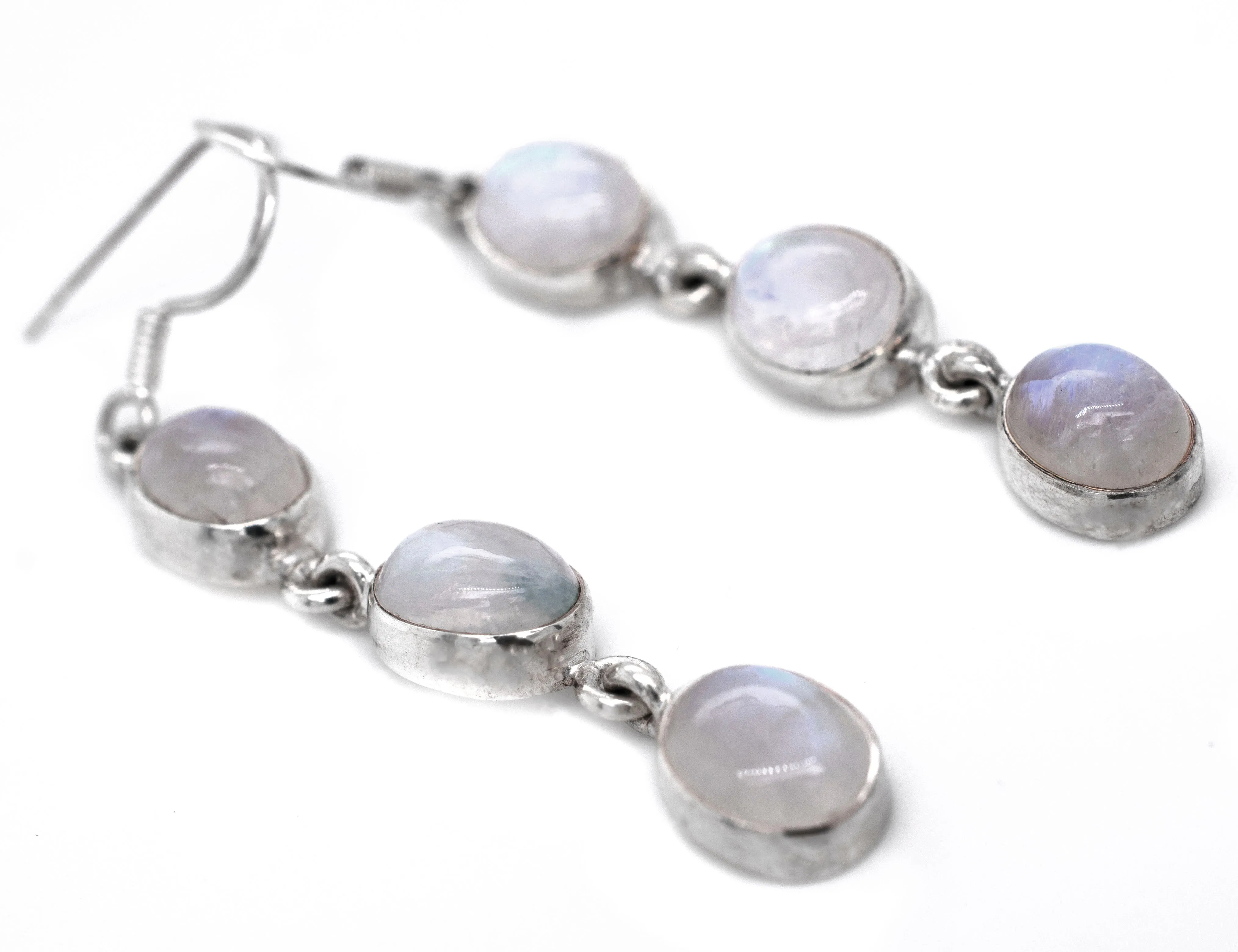 Radiant Long Earrings with Three Moonstones