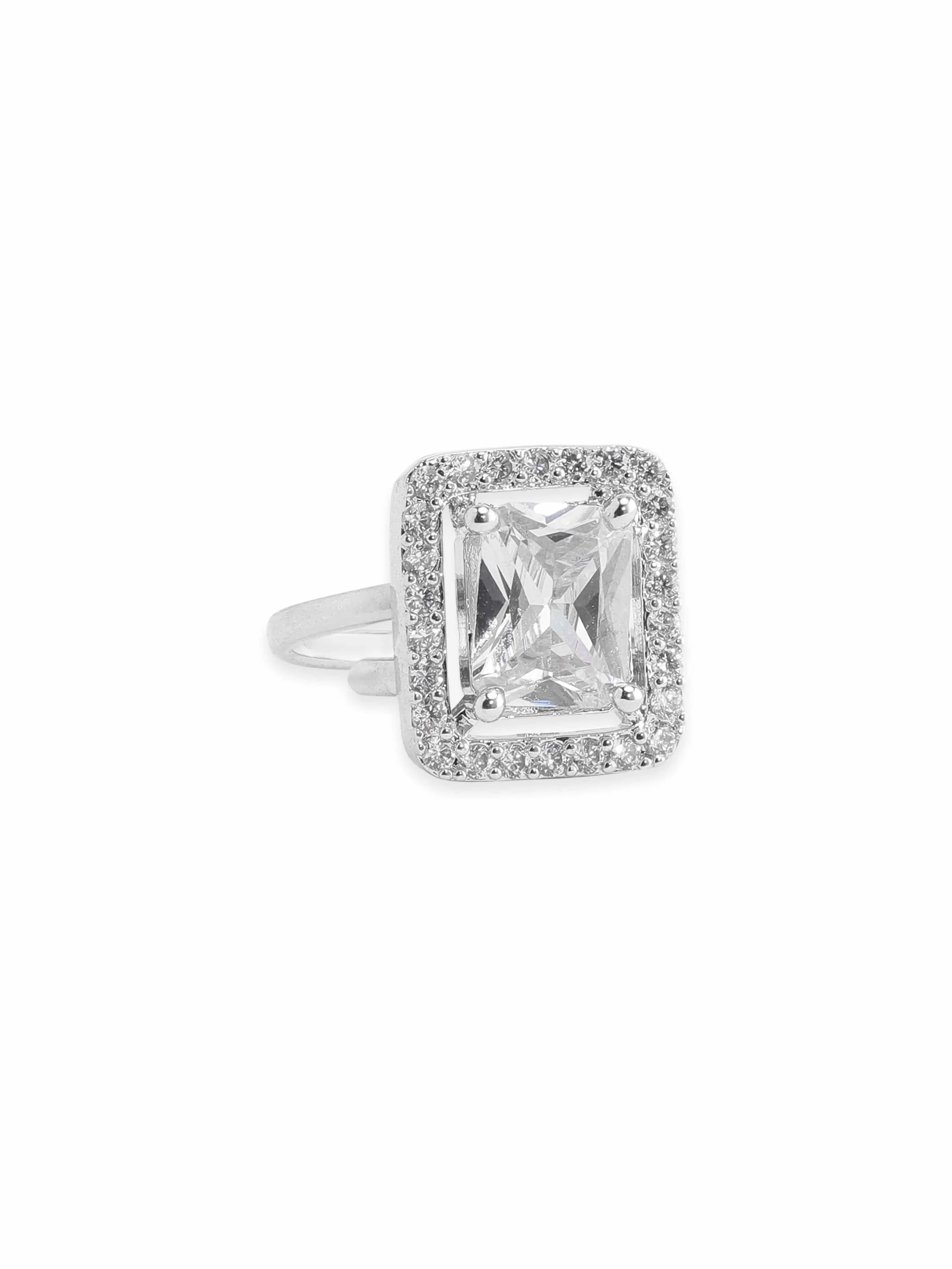 Rubans Rhodium plated White Zirconia Classy Ring
