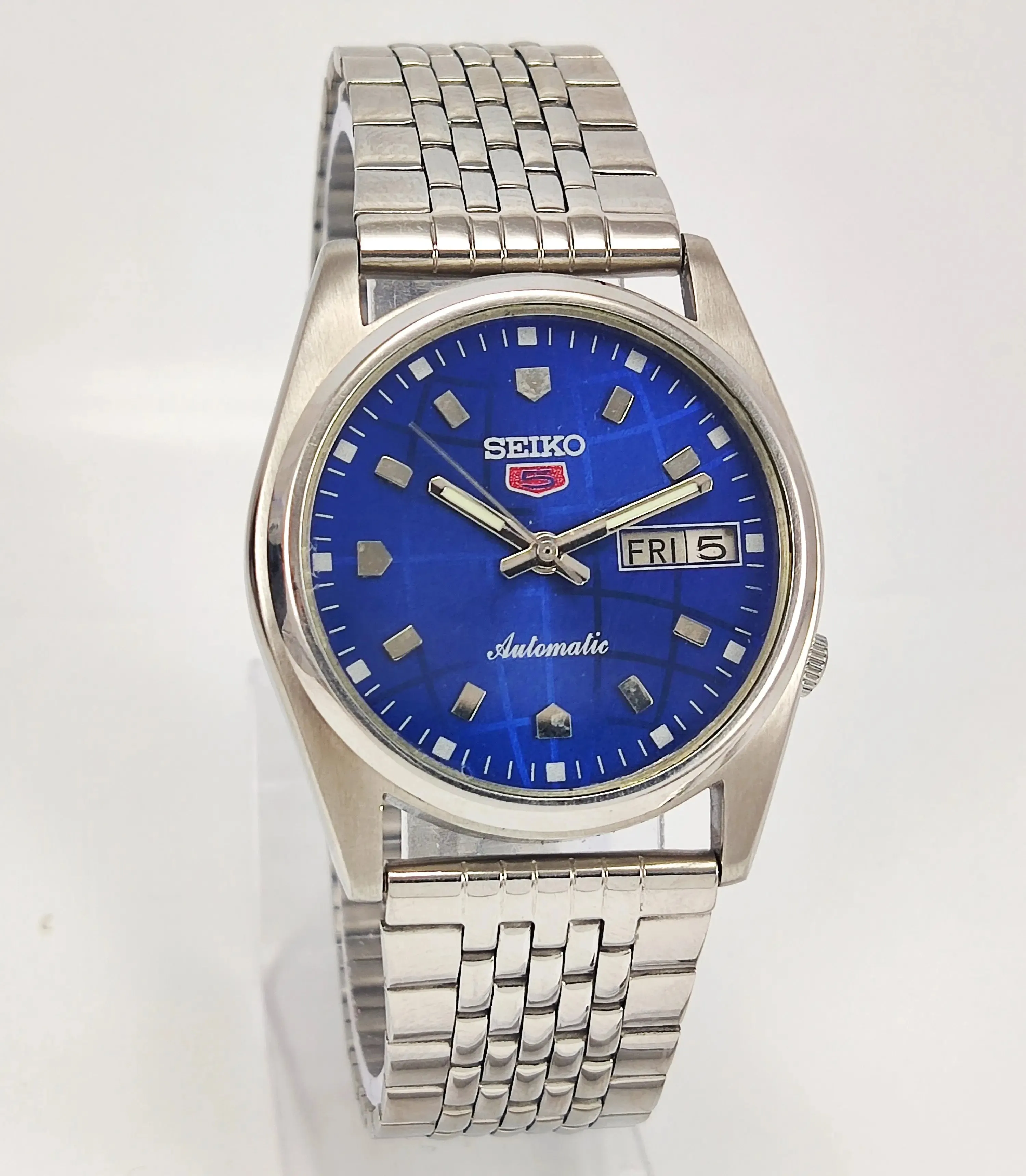 Seiko 5 Blue Dial 17 Jewels Mechanical Automatic Day-Date Men's Wrist Watch 7009A