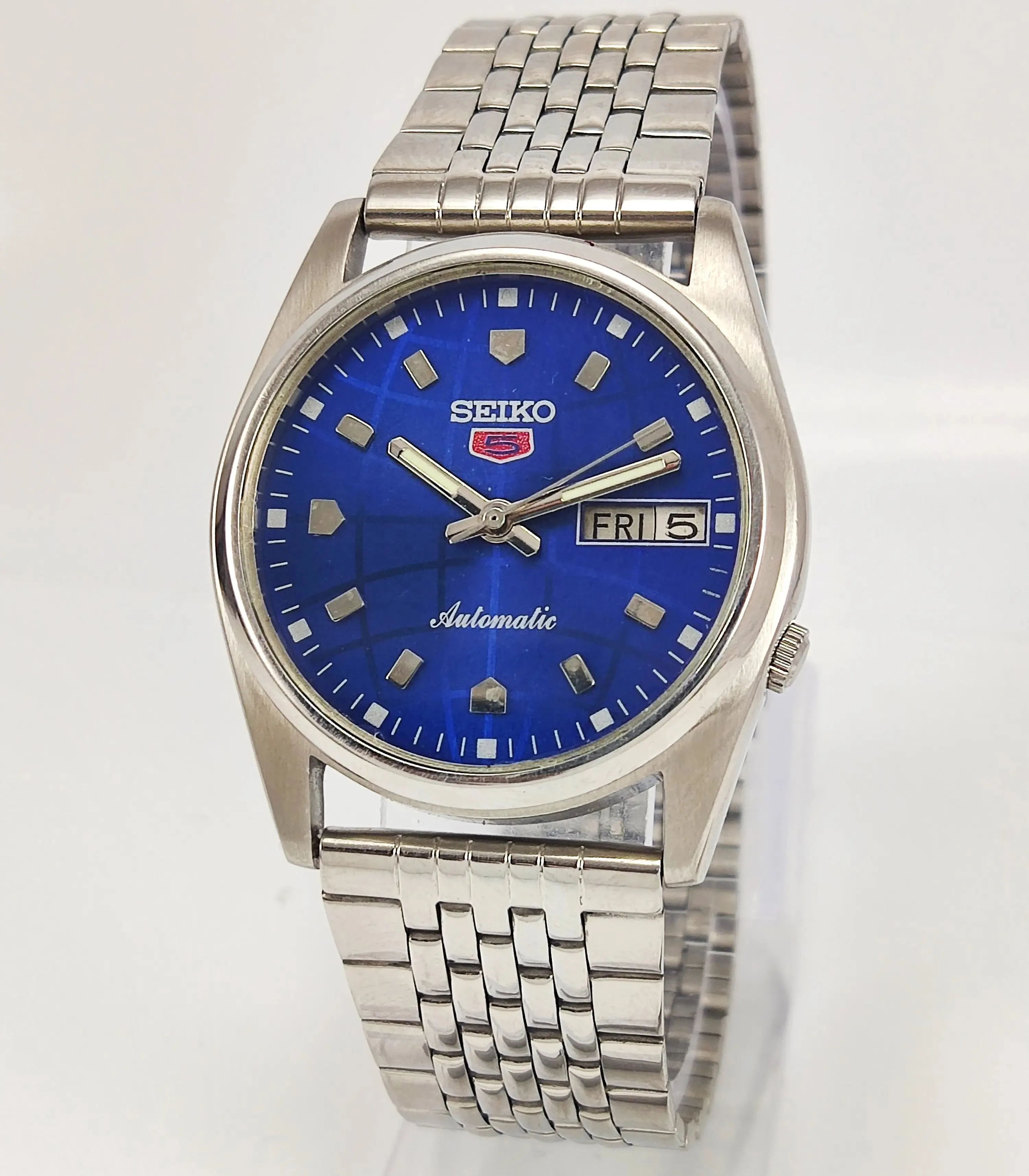 Seiko 5 Blue Dial 17 Jewels Mechanical Automatic Day-Date Men's Wrist Watch 7009A