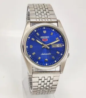 Seiko 5 Blue Dial 17 Jewels Mechanical Automatic Day-Date Men's Wrist Watch 7009A