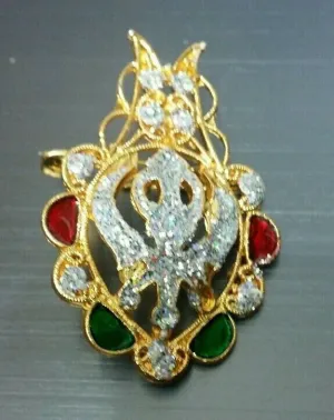 Stunning diamonte gold plated sikh khanda brooch cake pin x-mas singh gift
