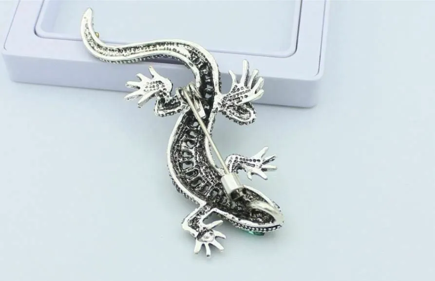 Stunning silver plated vintage look lizard gecko christmas brooch cake pin n6