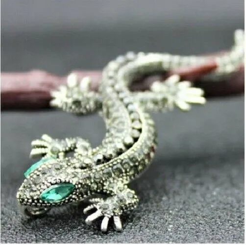 Stunning silver plated vintage look lizard gecko christmas brooch cake pin n6