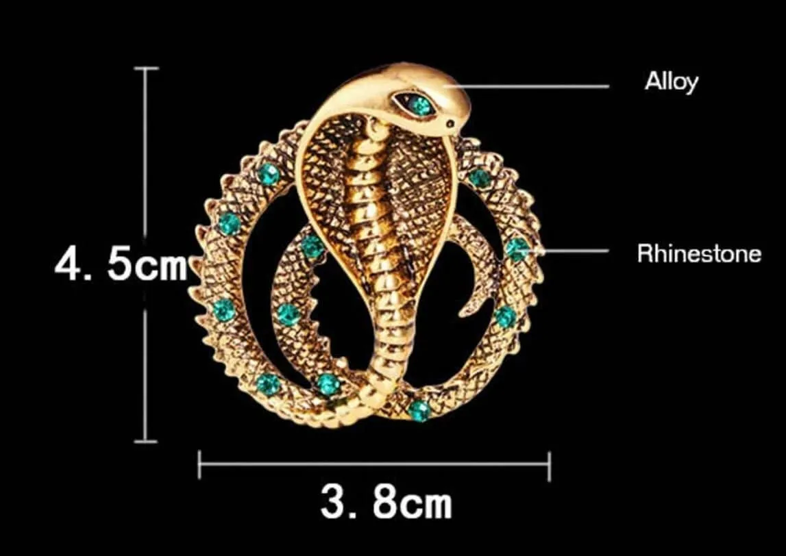 Stunning vintage look gold plated king cobra snake design brooch broach pin b48o