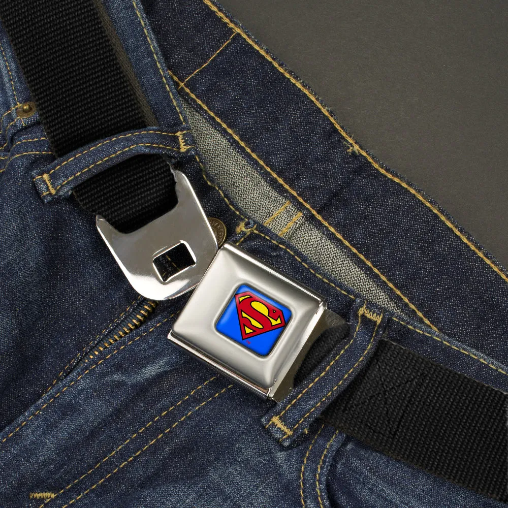Superman Full Color Blue Seatbelt Belt - Black Webbing