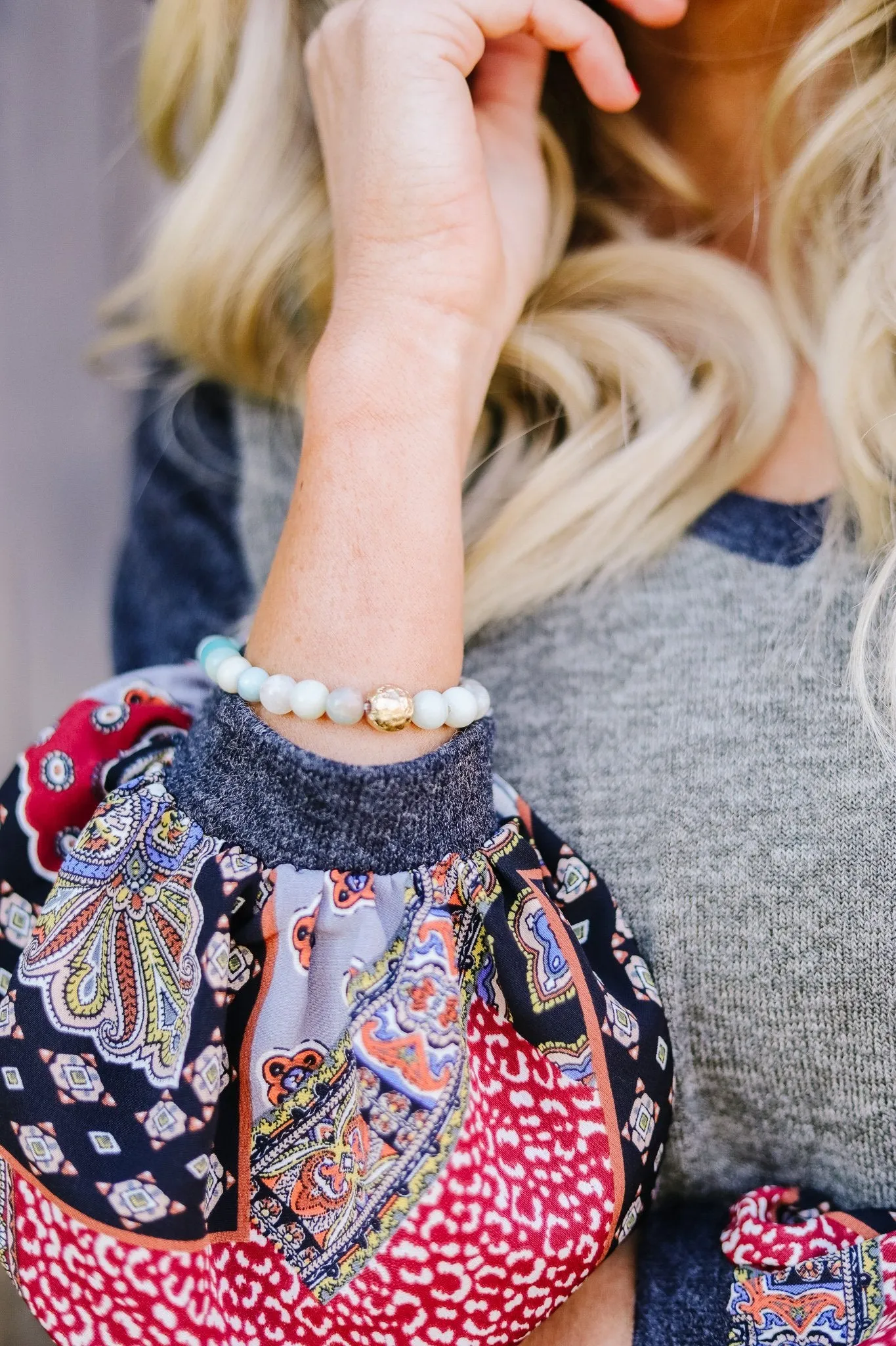 Touch Of Gold Stone Bracelet In Amazonite