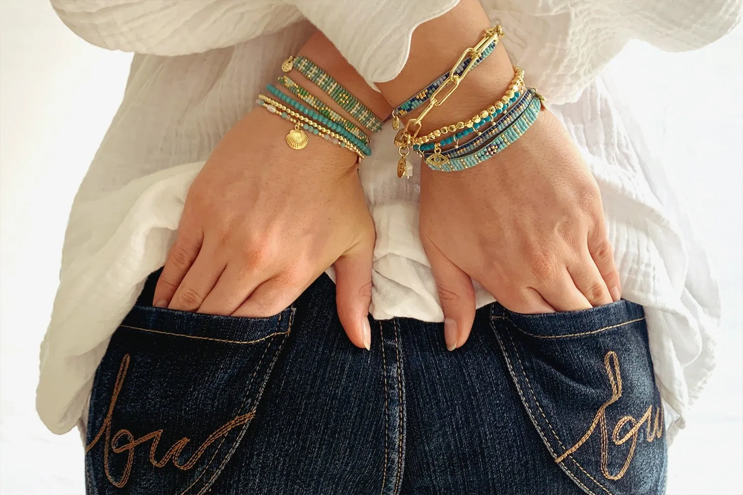 Venus Point Blue & Gold Beaded Bracelet
