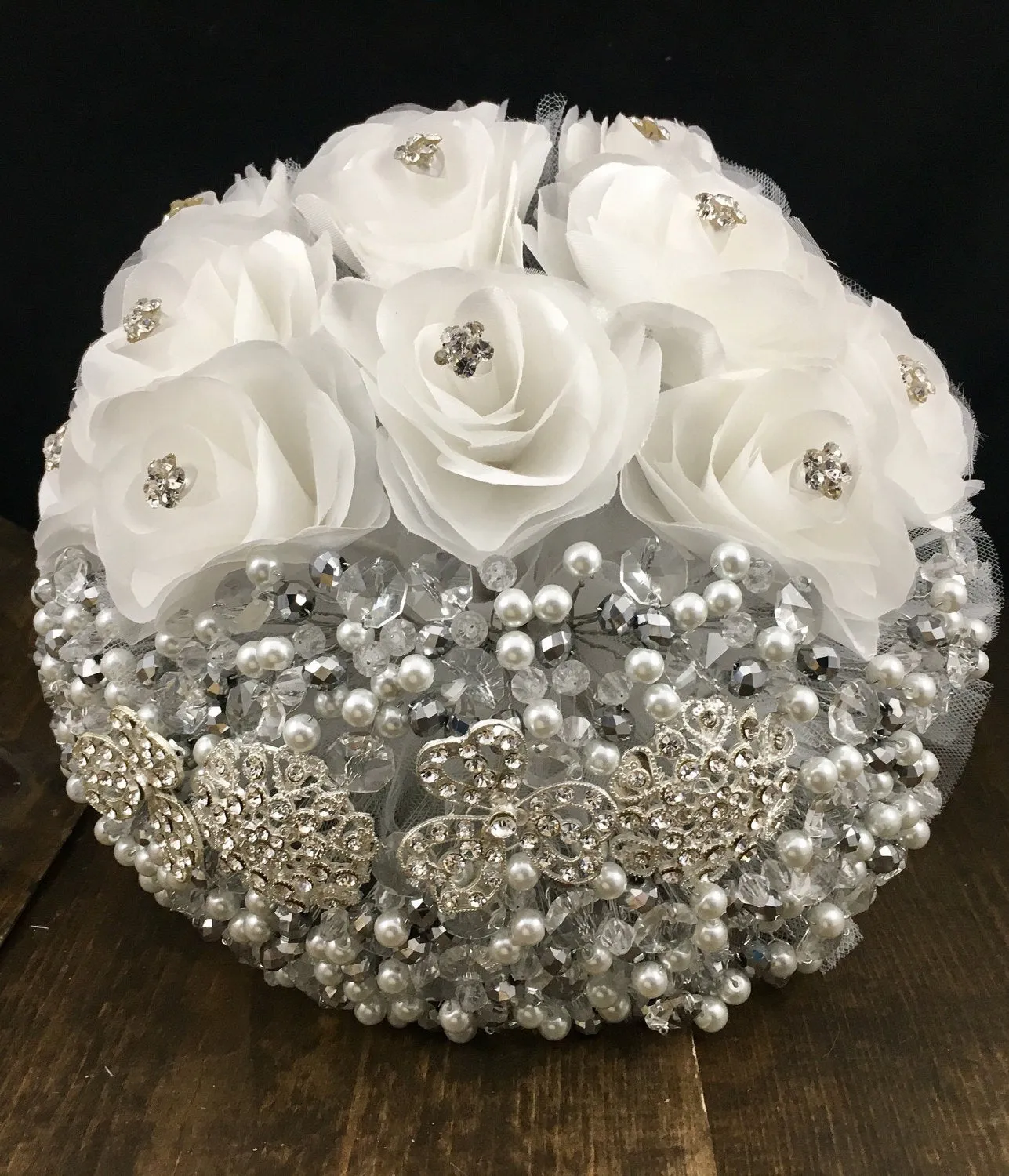 White silver Wedding brooch bouquet, Quinceanera bouquet, brooch bouquet wedding, brooch bouquet, ivory wedding