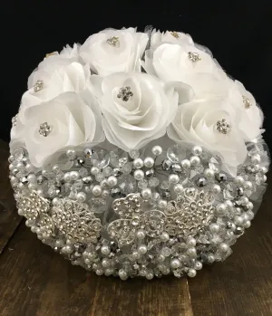 White silver Wedding brooch bouquet, Quinceanera bouquet, brooch bouquet wedding, brooch bouquet, ivory wedding