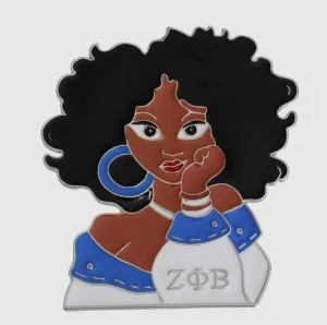 Zeta Phi Beta Curly Hair Woman Brooch Pin